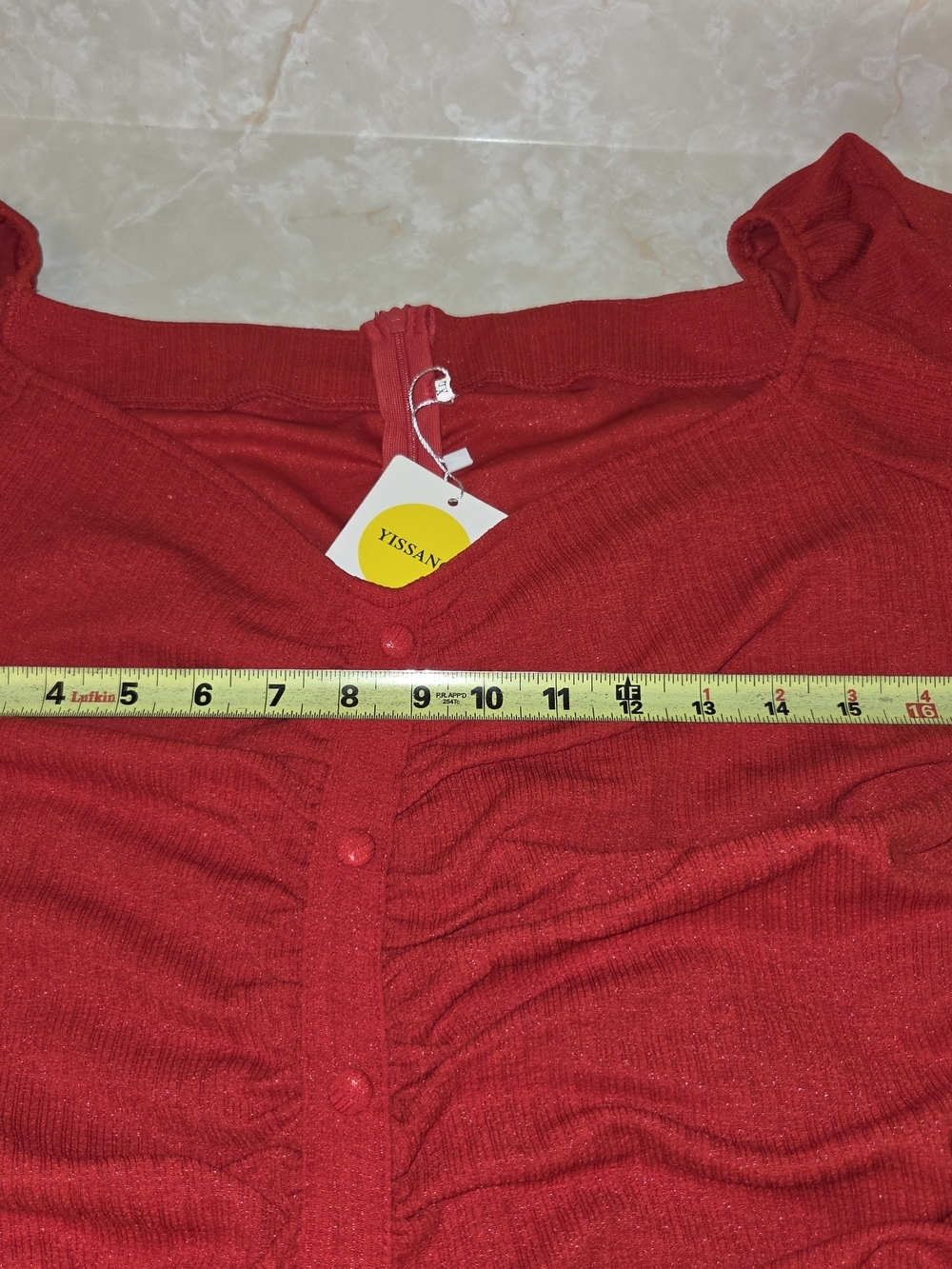 Ruched Red Long-Sleeve Mini Dress - Picture 6 of 11